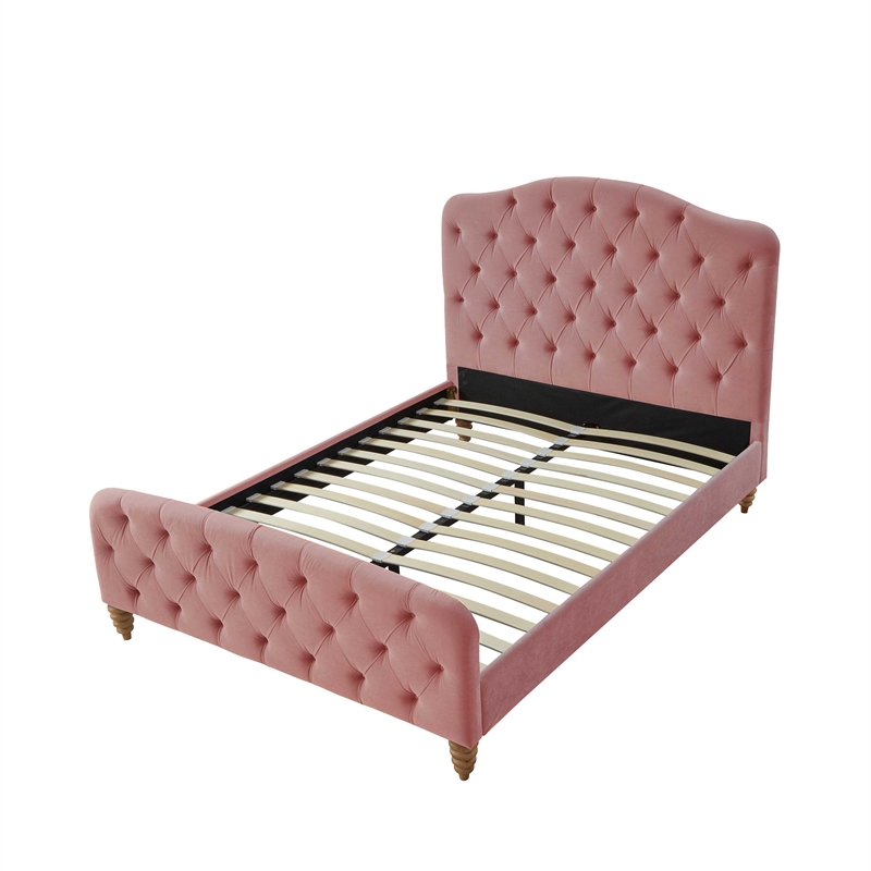 Calliope Bed Blush Velvet Queen Diamond Tufted Headboard and Footboard