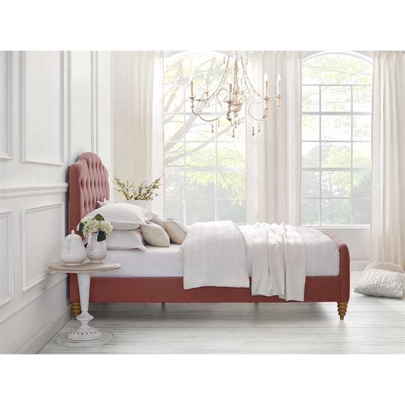 Calliope Bed Blush Velvet King Diamond Tufted Headboard and Footboard