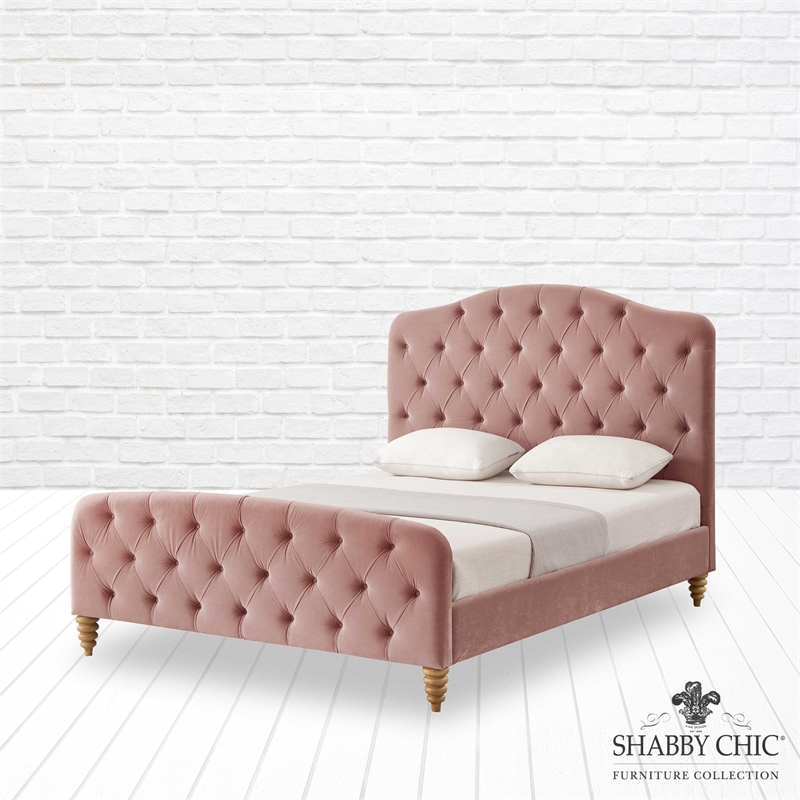 Calliope Bed Blush Velvet King Diamond Tufted Headboard and Footboard