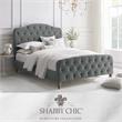 Calliope Bed Gray Velvet Twin Diamond Tufted Headboard and Footboard Upholstered