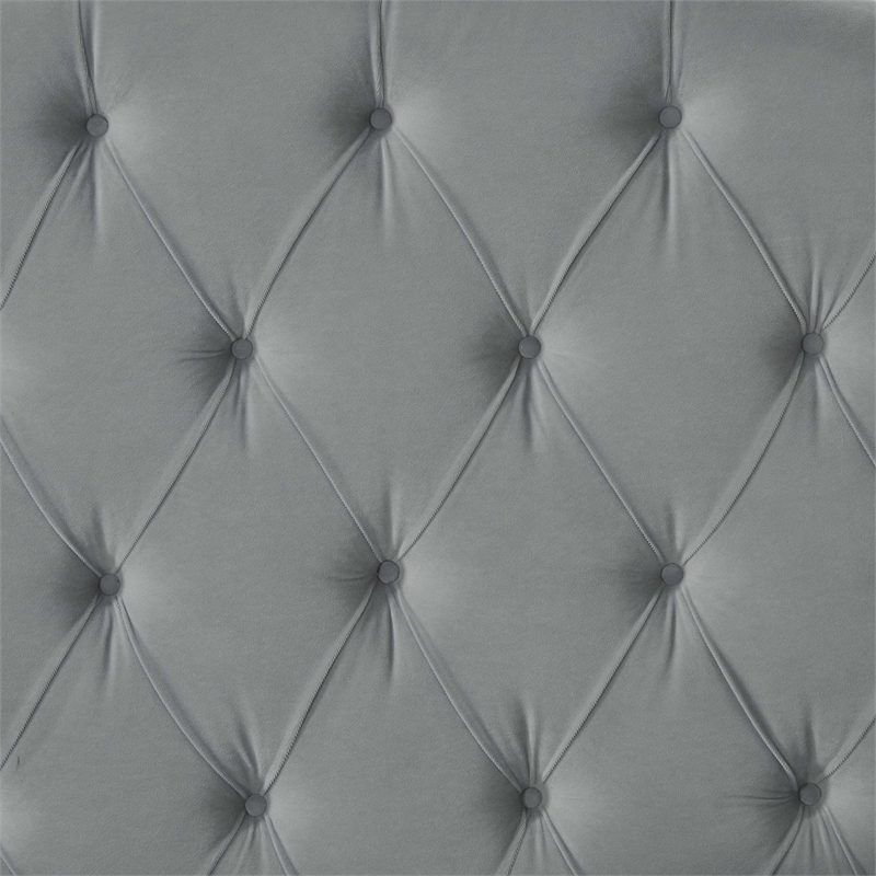 Calliope Bed Gray Velvet Twin Diamond Tufted Headboard and Footboard Upholstered