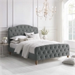 Calliope Bed Gray Velvet Twin Diamond Tufted Headboard and Footboard Upholstered
