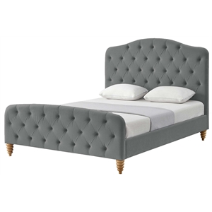 Calliope Bed Gray Velvet Twin Diamond Tufted Headboard and Footboard Upholstered