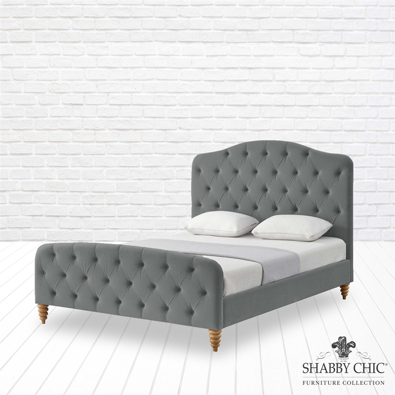 Calliope Bed Gray Velvet Twin Diamond Tufted Headboard and Footboard Upholstered