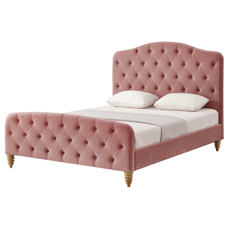 Calliope Bed Blush Velvet Twin Diamond Tufted Headboard and Footboard