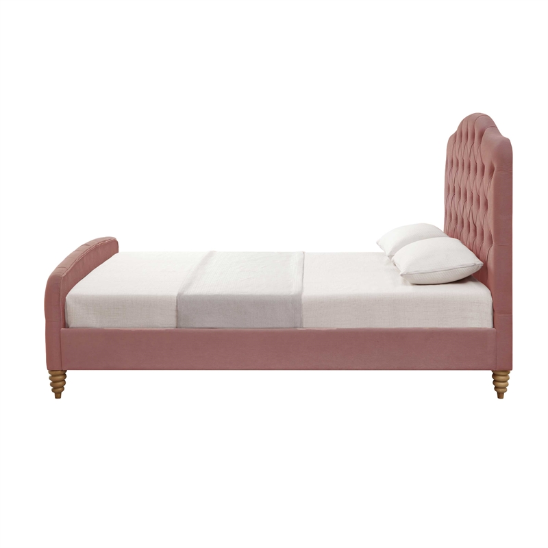 Calliope Bed Blush Velvet Twin Diamond Tufted Headboard and Footboard