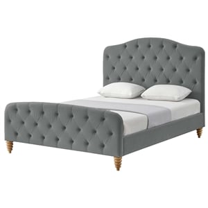 Calliope Bed Gray Velvet King Diamond Tufted Headboard and Footboard Upholstered
