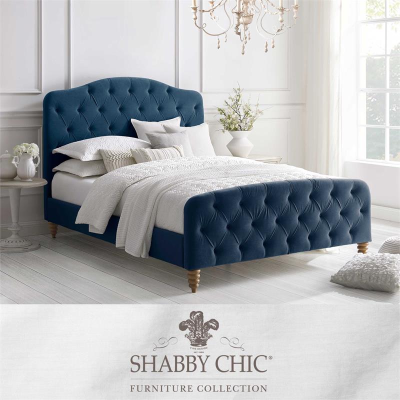 Calliope Bed Navy Velvet Queen Diamond Tufted Headboard and Footboard