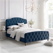 Calliope Bed Navy Velvet Queen Diamond Tufted Headboard and Footboard