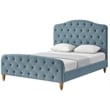 Calliope Bed Light Blue Velvet Twin Diamond Tufted Headboard and Footboard