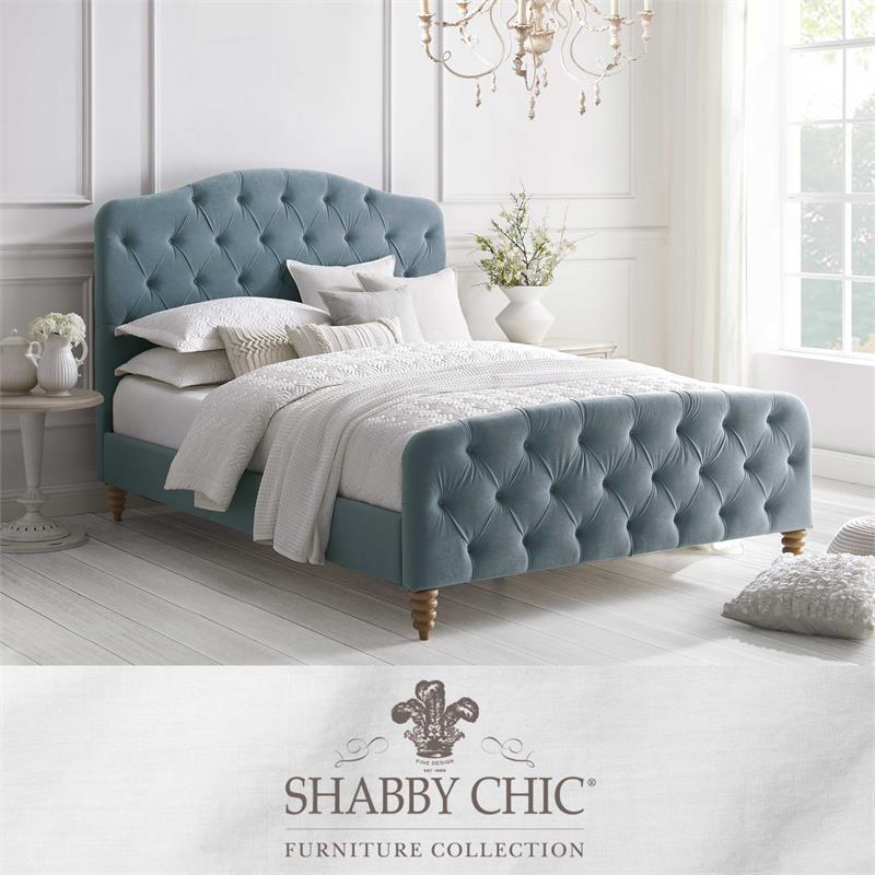Calliope Bed Light Blue Velvet King Diamond Tufted Headboard and Footboard