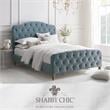 Calliope Bed Light Blue Velvet King Diamond Tufted Headboard and Footboard
