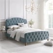 Calliope Bed Light Blue Velvet King Diamond Tufted Headboard and Footboard