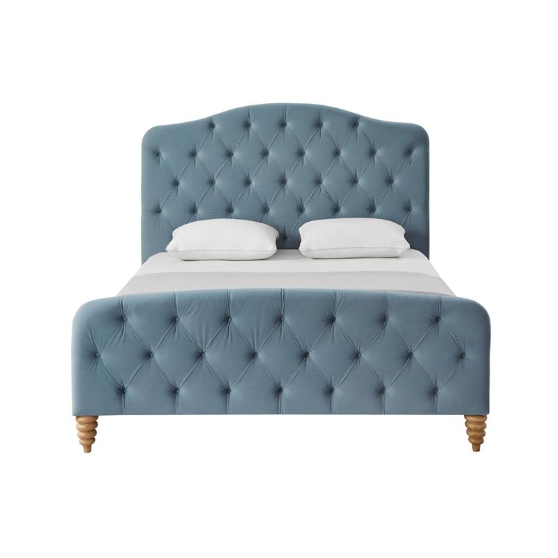Calliope Bed Light Blue Velvet King Diamond Tufted Headboard and Footboard