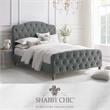 Calliope Bed Gray wood Velvet Queen Diamond Tufted Headboard and Footboard