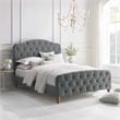 Calliope Bed Gray wood Velvet Queen Diamond Tufted Headboard and Footboard