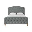 Calliope Bed Gray wood Velvet Queen Diamond Tufted Headboard and Footboard