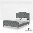 Calliope Bed Gray wood Velvet Queen Diamond Tufted Headboard and Footboard