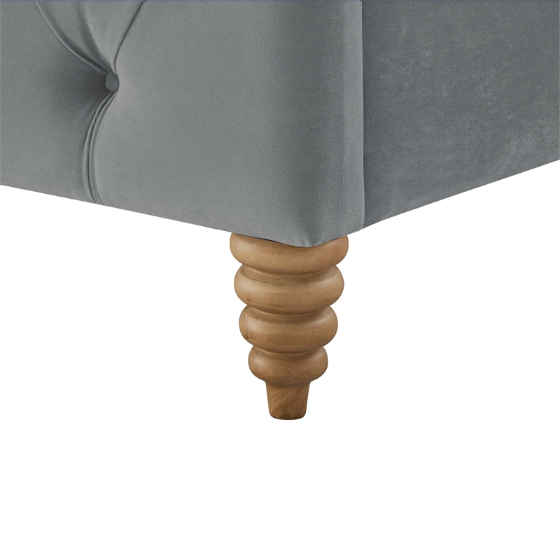 Calliope Bed Gray wood Velvet Queen Diamond Tufted Headboard and Footboard