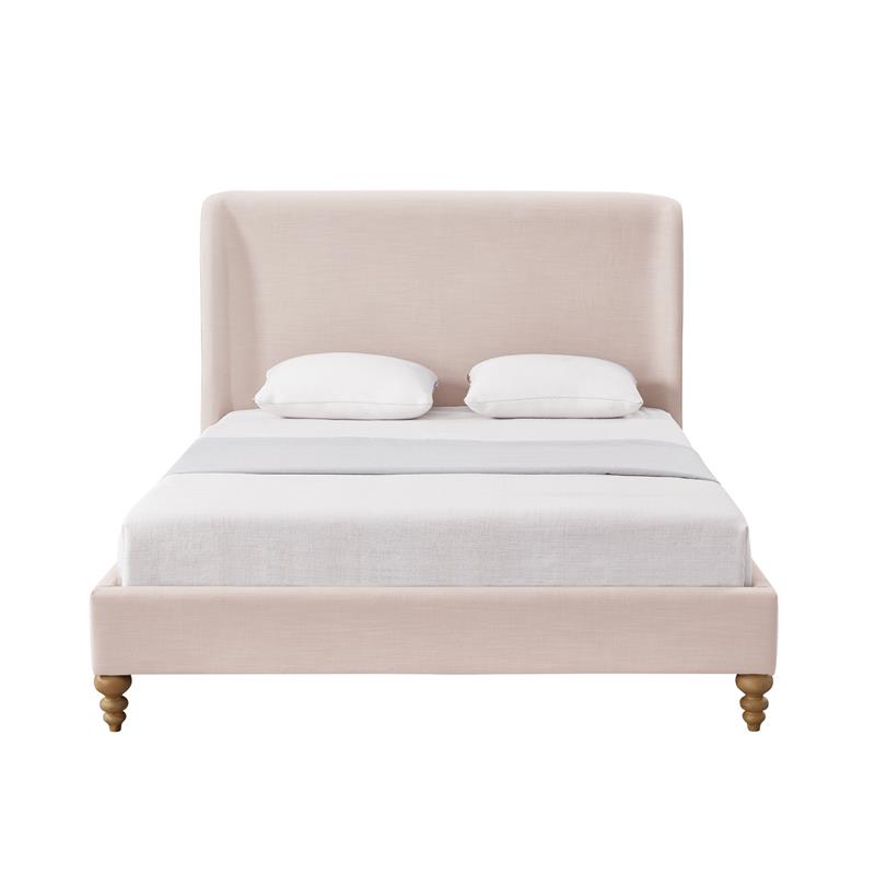 Kataleya Bed Pink Linen Twin Wingback Upholstered