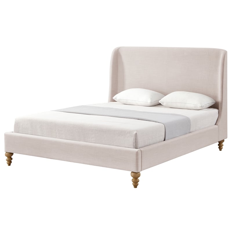Kataleya Bed Pink Linen Queen Wingback Upholstered