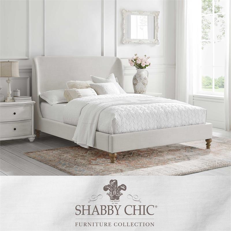 Kataleya Bed Cream White Linen King Wingback Upholstered