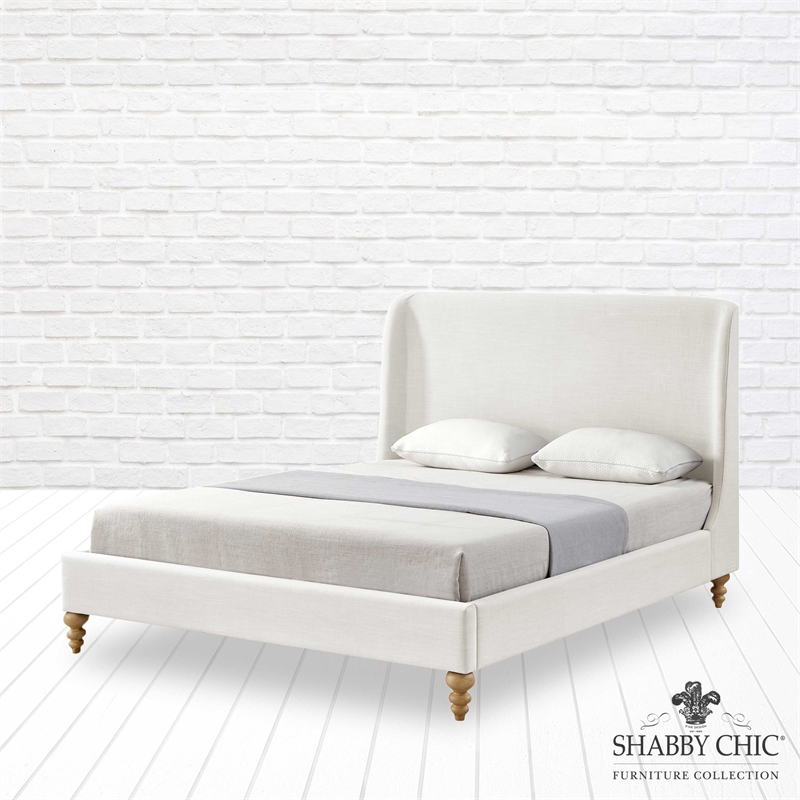 Kataleya Bed Cream White Linen King Wingback Upholstered