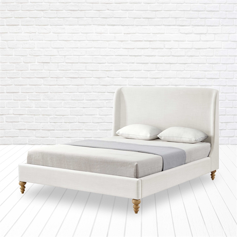 Kataleya Bed Cream White Linen King Wingback Upholstered