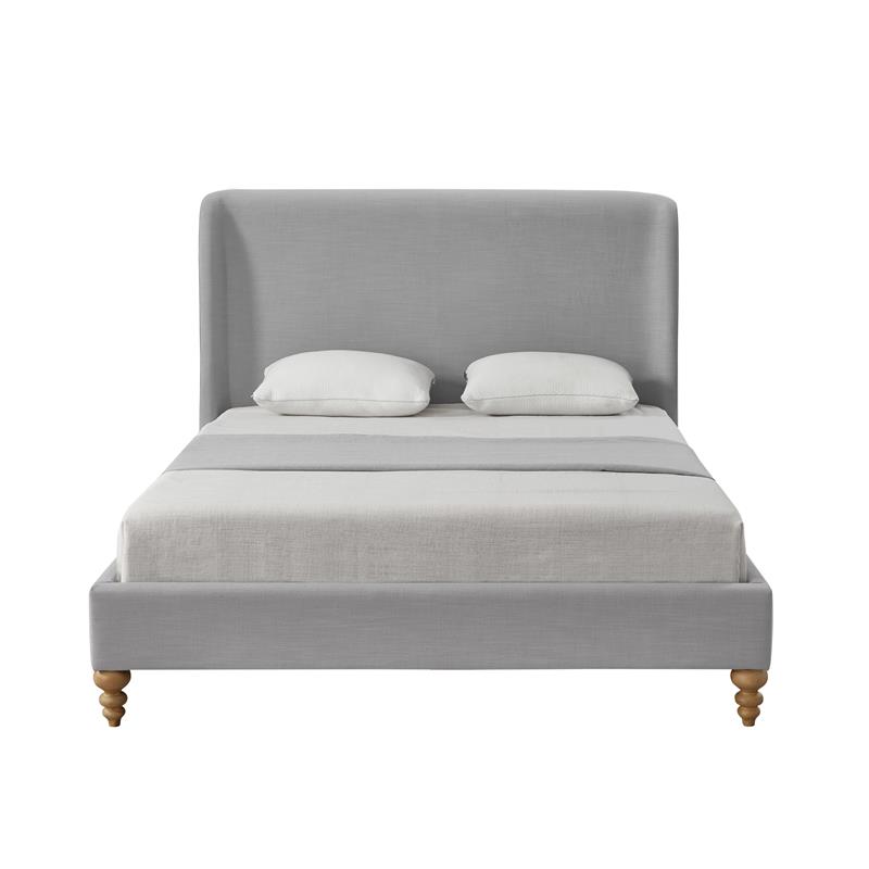 Kataleya Bed Grey wood Linen Queen Wingback Upholstered