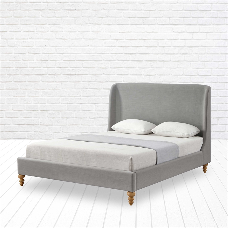 Kataleya Bed Grey wood Linen Queen Wingback Upholstered