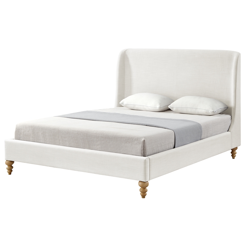 Kataleya Bed Cream White Linen Queen Wingback Upholstered
