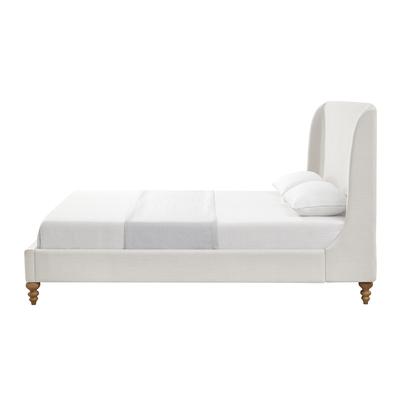 Kataleya Bed Cream White Linen Queen Wingback Upholstered