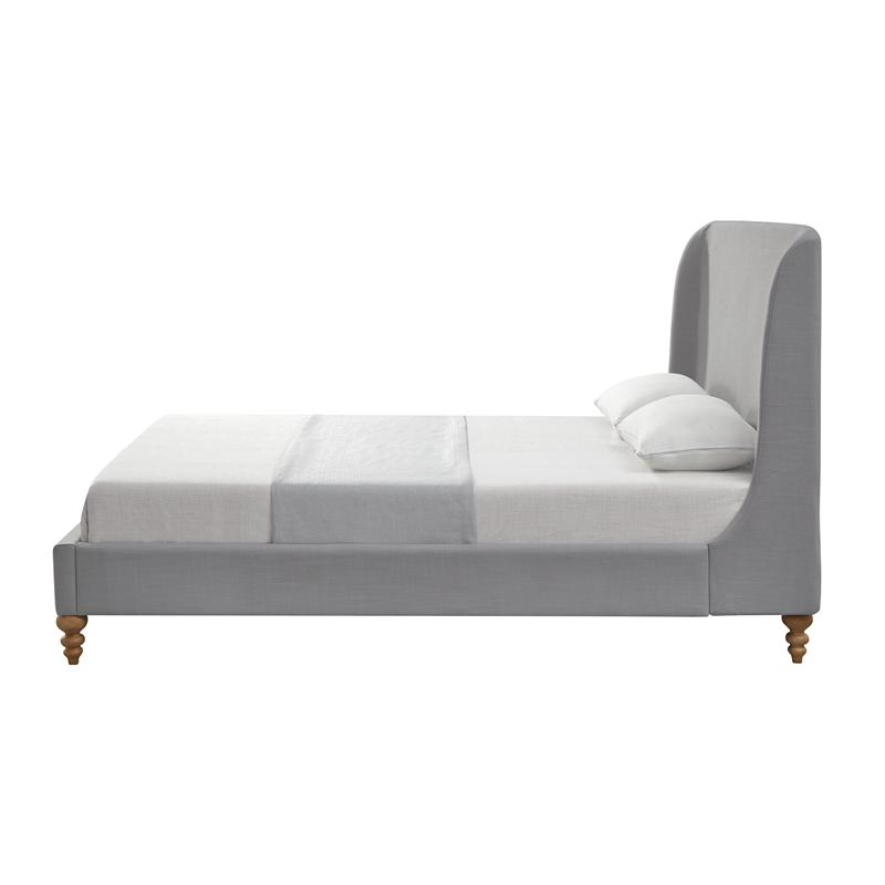 Kataleya Bed Gray wood Linen Twin Wingback Upholstered