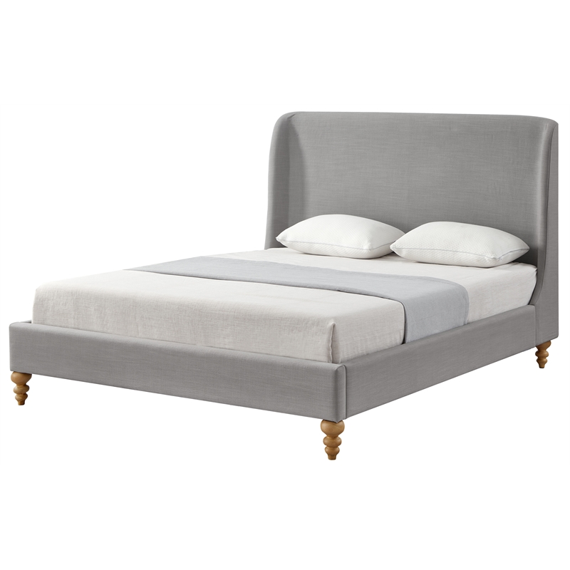 Kataleya Bed Gray wood Linen King Wingback Upholstered