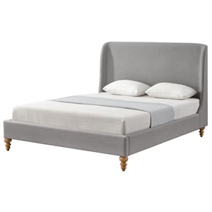 Kataleya Bed Gray wood Linen King Wingback Upholstered