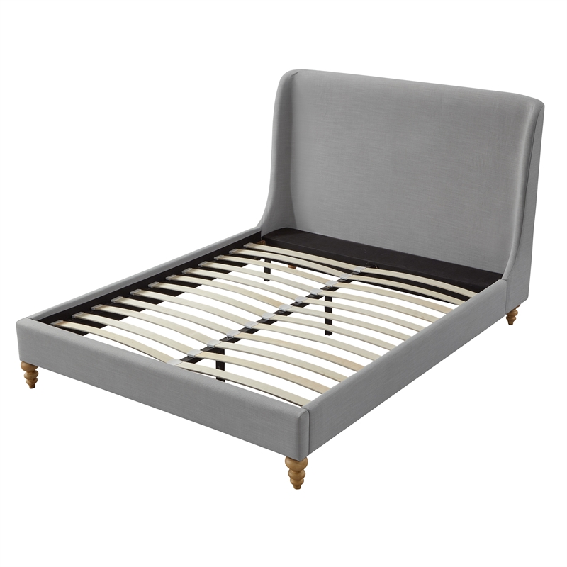 Kataleya Bed Gray wood Linen King Wingback Upholstered