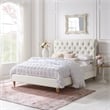 Addalynn Bed Cream White Linen Twin Rolled Top Button Tufted Nailhead Trim