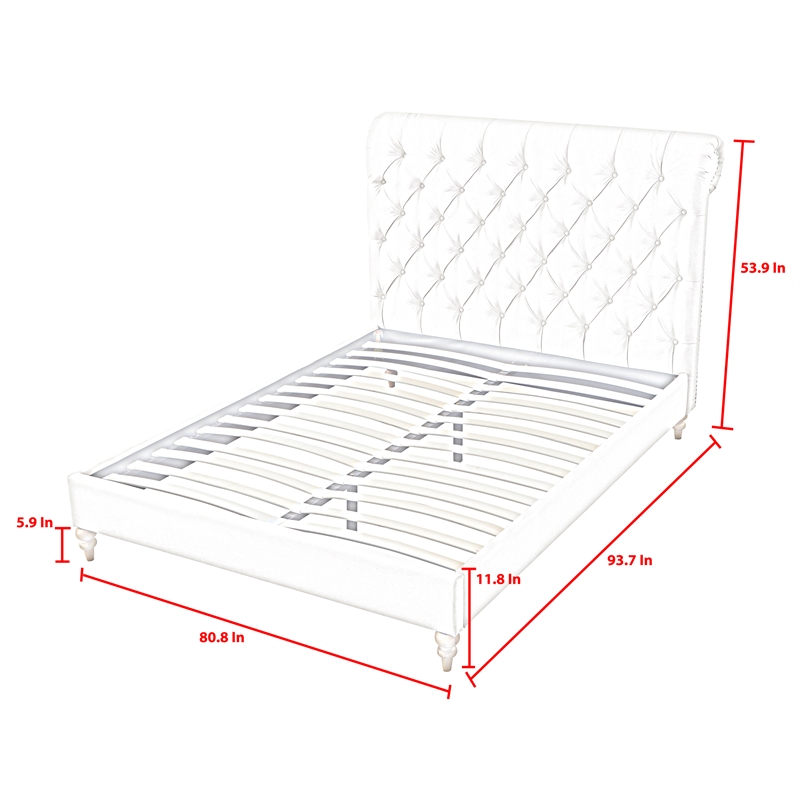 Addalynn Bed Cream White Linen King Rolled Top Button Tufted Nailhead Trim