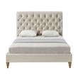 Addalynn Yellow wood Bed Beige Linen King Rolled Top Button Tufted Nailhead Trim