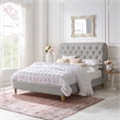 Addalynn Bed Gray wood Linen Queen Rolled Top Button Tufted Nailhead Trim
