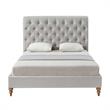 Addalynn Bed Gray wood Linen Queen Rolled Top Button Tufted Nailhead Trim