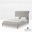 Addalynn Bed Gray wood Linen Queen Rolled Top Button Tufted Nailhead Trim