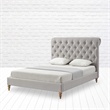 Addalynn Bed Gray wood Linen Queen Rolled Top Button Tufted Nailhead Trim