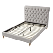 Addalynn Bed Gray wood Linen Queen Rolled Top Button Tufted Nailhead Trim