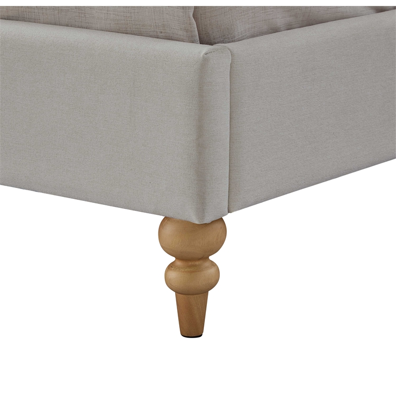 Addalynn Bed Gray wood Linen Queen Rolled Top Button Tufted Nailhead Trim