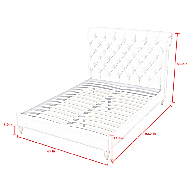 Addalynn Bed Cream White Linen Queen Rolled Top Button Tufted Nailhead Trim