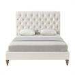 Addalynn Bed Cream White Linen Queen Rolled Top Button Tufted Nailhead Trim