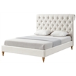 Addalynn Bed Cream White Linen Queen Rolled Top Button Tufted Nailhead Trim