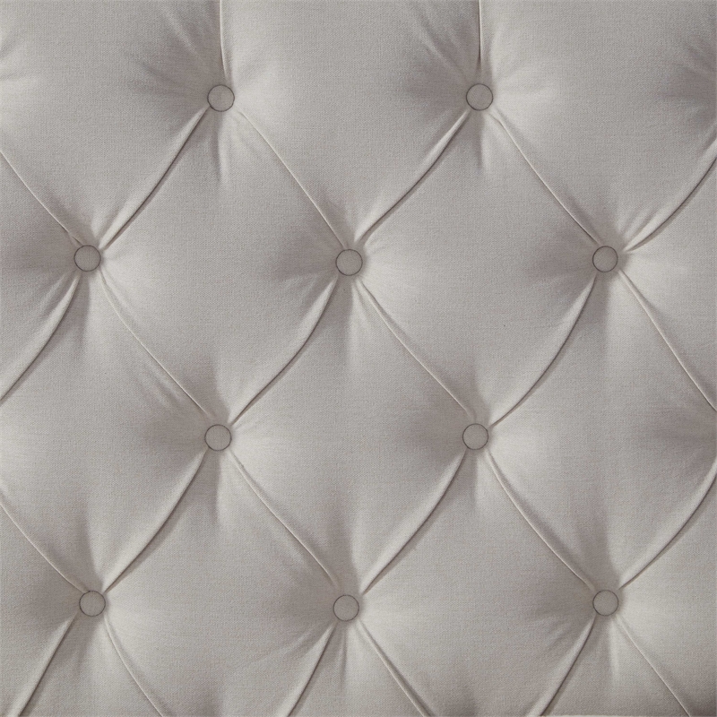 Addalynn Bed Gray wood Linen King Rolled Top Button Tufted Nailhead Trim