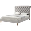Addalynn Bed Gray wood Linen King Rolled Top Button Tufted Nailhead Trim